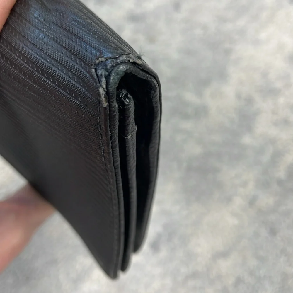 Bvlgari Ribbed Nylon Long Bifold Wallet Black Branded Plaque Designer